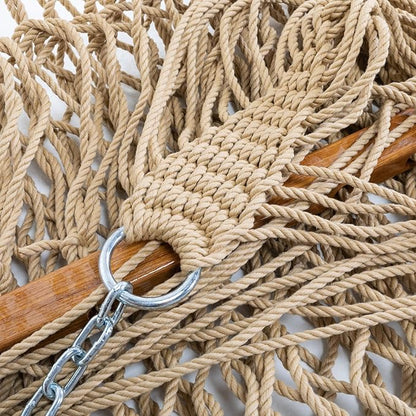 Original Pawleys Island Deluxe Tan DuraCord Rope Hammock – 13 ft. x 60 in., 2-Person, 450 lb Capacity, Oak Spreader Bar, Zinc-Plated Hardware, Handcrafted in The USA
