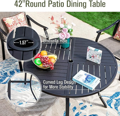 Sophia & William Patio Sets 5 Pieces, Lightweight Aluminum Dining Chairs with 42" Round Metal Dining Table, Stackable and Easy to Move for Lawn Garden Yard Porch (Grey)