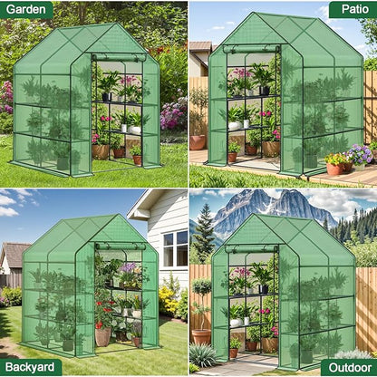 Outdoor Greenhouse with Screen Door,Outside Heavy Duty Walk in Green House for Garden Plants UV Protection Thermostatic Waterproof (Green, 78x56x56 Inch)