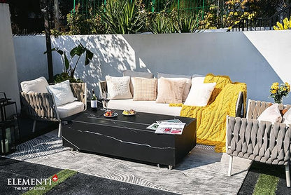 Elementi+ | Varna Gas Fire Pit | Marble Porcelain & Metal Frame | 60" Rectangular Fire Table | Electronic Ignition | Canvas Cover, Fire Glass & Burner Lid Included | Black | Propane Gas