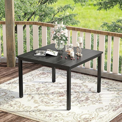VICLLAX 5 Pieces Patio Dining Set for 4, Outdoor Furniture Set Includes 40.2" Square Outdoor Table and 4 Patio Swivel Chairs for Lawn Garden, Black Table and Blue Chairs