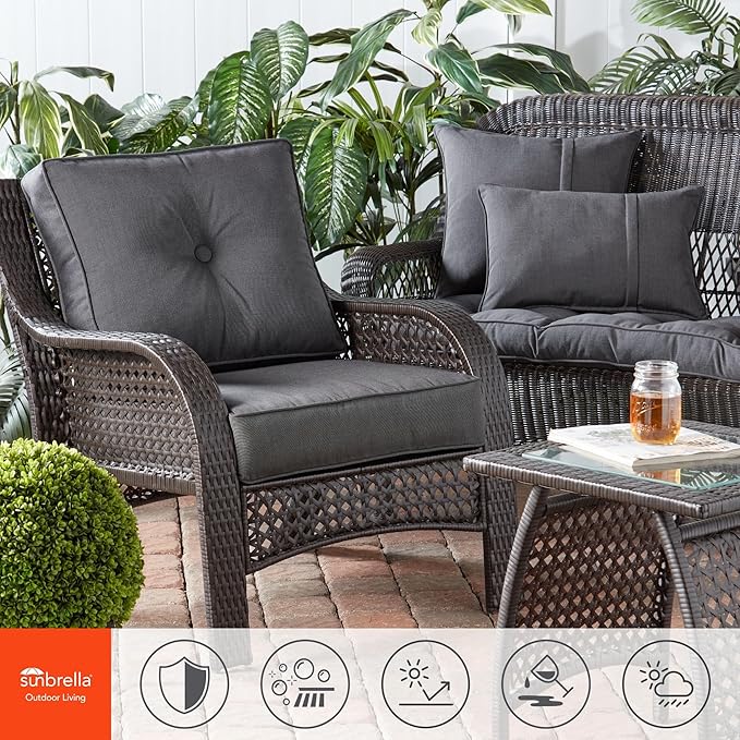 Greendale Home Fashions Sunbrella 21'' x 14'' Rectangle Outdoor Throw Pillow with Removable Cover (Set of 2), Canvas Coal