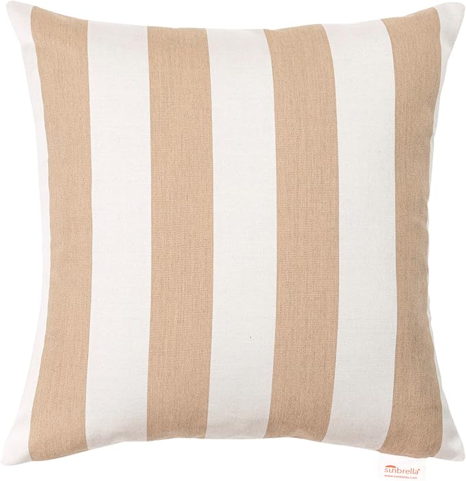 Austin Horn Classics Sunbrella Maxim Heather Beige - Cabana Stripe, Zippered & Reversible 18-inch x 18-inch Pillow Cover ONLY (Set of 2) Indoor/Outdoor Easy Clean Fill Sold Seperately