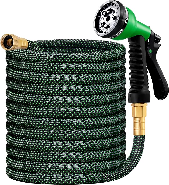 HBlife Garden Hose 100ft, Non Expandable Water Hose with 8 Watering Spray Nozzle, Flexible Lightweight Hose for Yard, Lawn, Car Wash and Outdoor