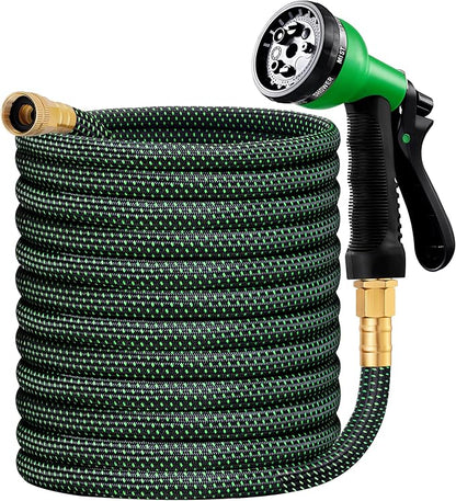 HBlife Garden Hose 100ft, Non Expandable Water Hose with 8 Watering Spray Nozzle, Flexible Lightweight Hose for Yard, Lawn, Car Wash and Outdoor