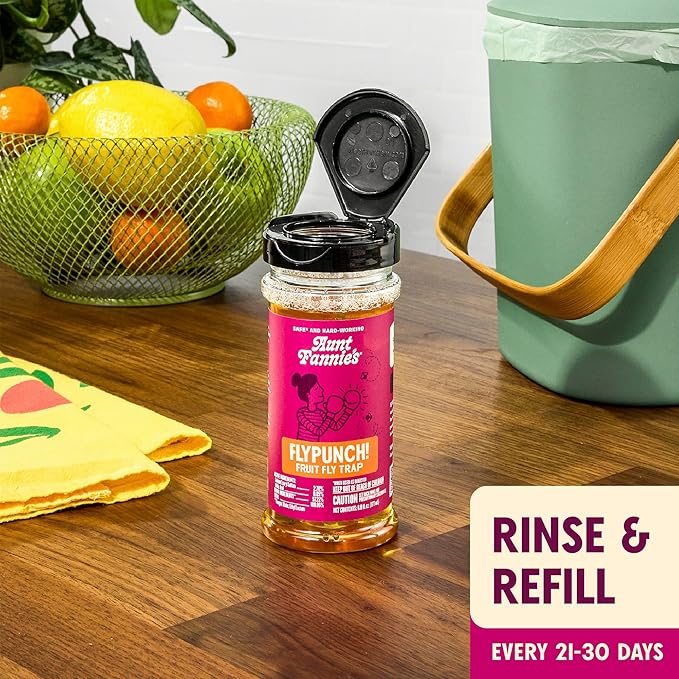 Aunt Fannie's FlyPunch Fruit Fly Trap for Indoor and Kitchen Use, Ready to Use, Made with Plant Based Ingredients, Safe Near Food, Long Lasting, 32 oz Refill