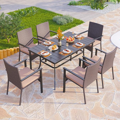 PHI VILLA Outdoor Wicker Chairs Set of 2, Rattan Covered Metal Armchairs with Removable Cushion, Heavy Duty Furniture Set for Patio, Deck, Porch, Yard