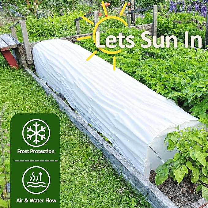 Gardzen 1.5 oz Plant Covers Freeze Protection, Reusable 10ft x 50ft Floating Row Covers, Thicker Frost Blankets for Outdoor Plants, Pests Protection, White