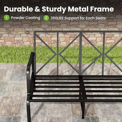 Soohow Patio Furniture Set, 4 Piece Outdoor Patio Furniture Set, 2 x Outdoor Swivel Chair, 1 x 2-Seats Sofa and 1 x Coffee Table, Metal Conversation Set for Porch, Balcony, and Backyard