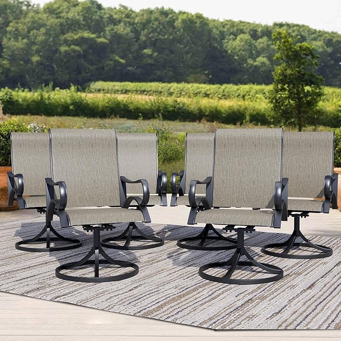 Outdoor Patio Swivel Dining Chairs Set of 6, All-Weather Swivel Rocker Chairs with Textilene High Back and Black Rust-Proof Metal Frame, Perfect for Patio, Lawn, Garden, or Backyard, Brown
