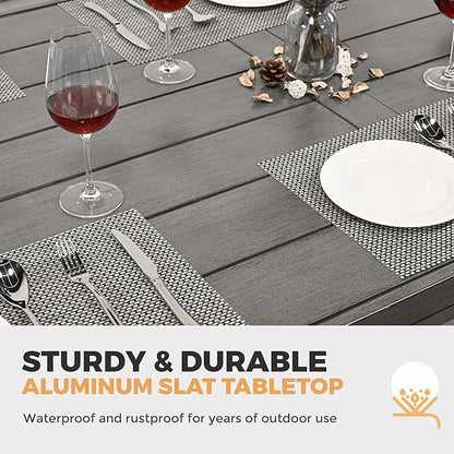 HAPPATIO 9-Piece Patio Outdoor Dining Set - All Aluminum Patio Table and Chairs Set for 8 Includes 1 Rectangular Dining Table, 6 Dining Chairs, and 2 Swivel Chairs with Cushions for Lawn, Deck