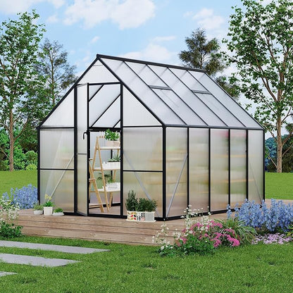 8 ft x10 ft Aluminum-Framed Polycarbonate Greenhouse, Heavy Duty Polycarbonate Greenhouse with Quick Setup Structure and Roof Vent, Large Enhanced Aluminum Green House Kit for Outdoors