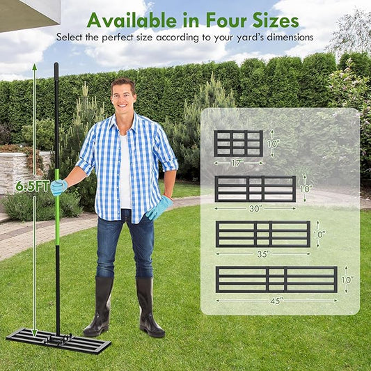 Seeutek Lawn Leveling Rake, 30” x 10” Lawn Leveler with 6.5FT Stainless Steel Handle Rakes for Lawns, 0-180° Adjustable Ground Leveler Tool for Yard, Level Soil Sand Dirt Surfaces