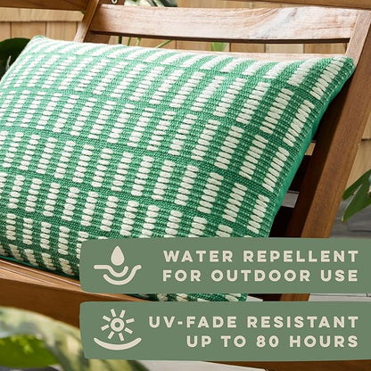 TOWN & COUNTRY TERRA Alara Textured Geo Stripe Handcrafted Indoor Outdoor Decorative Pillow, 100% Recycled Materials, UV Fade Resistant, Water Repellent, Green/Ivory, 14"x20"