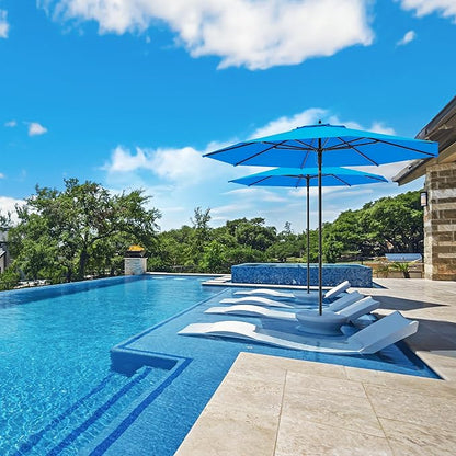 Midtown Umbrellas The Wooden 10 Feet Patio Umbrella With Terylast Cobalt (Blue) Polyester Fabric - Aluminum Frame Market Umbrella For Backyard, Deck, Garden, Pool - Wooden Pole