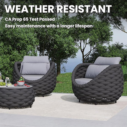 2 PCS Patio Rope Armchair: Aluminum Woven Accent Chair - Modern Garden Chair Assembled - All Weather 400lbs Outdoor Seating Porch Furniture Deck Balcony Hotel