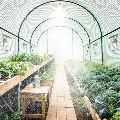 15x7x7 FT Walk-in Greenhouse for Outdoors w/ Watering System,8-Ventilated Screen Window Portable Greenhouse for Winter Plant Protection w/ 2-Zipper Door,PE Cover & Heavy Duty Frame