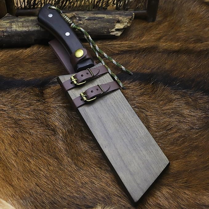 BA-KOR (Pioneer ) (14.6") DC53 steel 6mm thickened full Tang fixed knife+ Wooden sheath &(5.9IN) Cerium Igniter, suitable for outdoor hunting, cutting, chopping, camping, obstacle removal, exploration, fishing, EDC, BBQ (Sanding finish version)