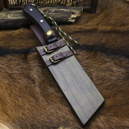 BA-KOR (Pioneer ) (14.6") DC53 steel 6mm thickened full Tang fixed knife+ Wooden sheath &(5.9IN) Cerium Igniter, suitable for outdoor hunting, cutting, chopping, camping, obstacle removal, exploration, fishing, EDC, BBQ (Sanding finish version)