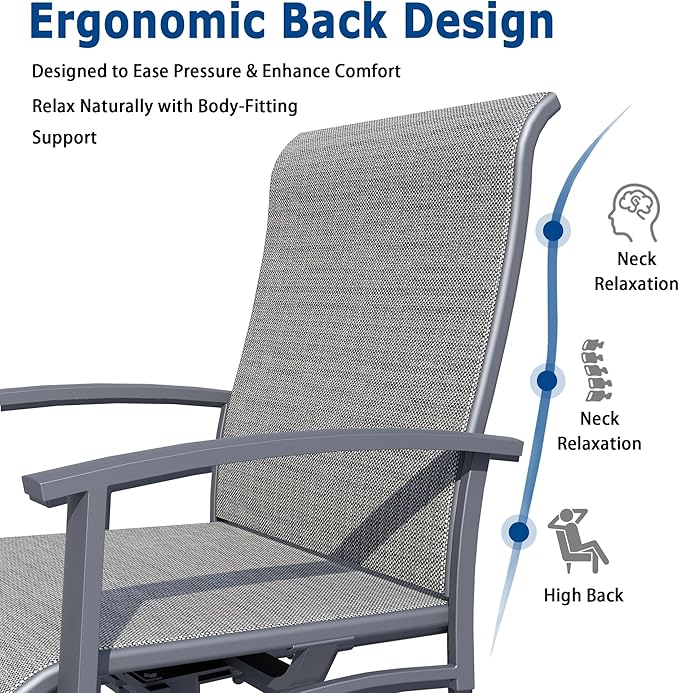 Patio Swivel Chairs Set of 8, Outdoor Swivel Chairs with Armrest, High Back Patio Chair with Metal Frame, All-Weather Outdoor Dining Chair for Deck, Porch and Lawn, Grey