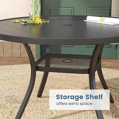 DIFY Patio Round Dining Table, 47.5" All Weather Round Outdoor Table with 1.57" Umbrella Hole for 6 Person, Perfect for Lawn Poolside and Backyard, Black