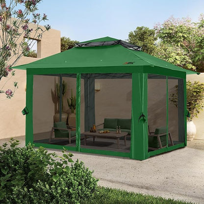 ABCCANOPY 13x13 Pop Up Gazebo, Outdoor Canopy Tent, Instant Screened Shelter with Mosquito Netting for Patio, Garden, Backyard, Party, Camping (Forest Green)