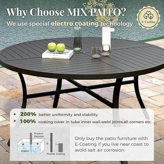 7 Pieces Outdoor Table and Chairs, Patio Dining Set for 6 Includes 54" Round Outdoor Table and 6 Patio Chair Set, Outdoor Dining Furniture Set for Lawn Backyard Deck, Blue