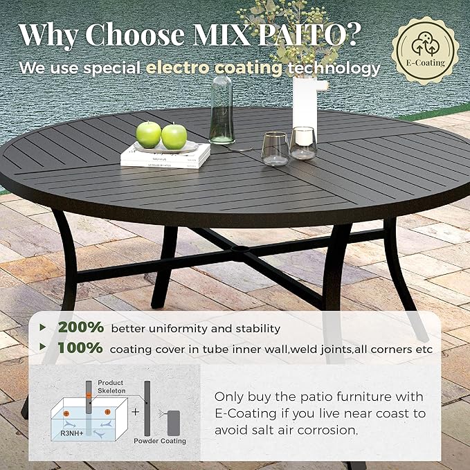 7 Pieces Outdoor Table and Chairs, Patio Dining Set for 6 Includes 54" Round Outdoor Table and 6 Patio Chair Set, Outdoor Dining Furniture Set for Lawn Backyard Deck, Red