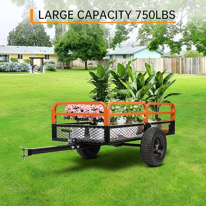 Heavy Duty Steel Dump Cart, 1500 Lbs Utility Garden Trailer, ATV Dump Trailer with Removable Sides, 15 Cubic Feet HD Agricultural Trailers for Tractor Lawn Mower Garden