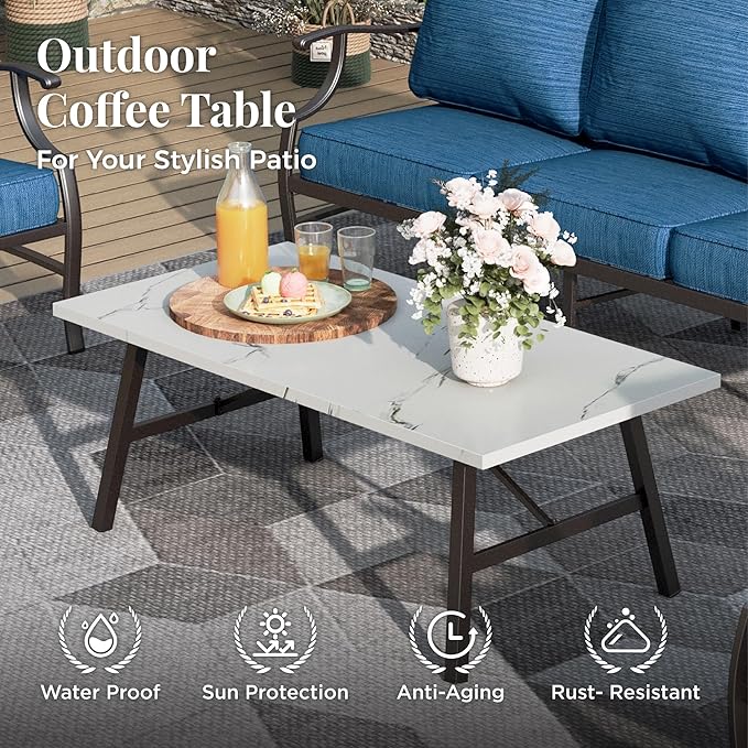 Patio Furniture Set 4 pcs, Metal Outdoor Patio Furniture, 3-Seat Sofa, 2 Single Chairs, Coffee Table and 5.75" Extra Thick Cushion, Conversation Set for Backyard Deck, Gemstone Blue