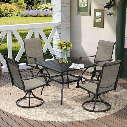 DIFY Square Patio Dining Table for 4, 38" Black Outdoor Metal Dining Table with 1.57" Umbrella Hole for Backyard, Lawn, Garden and Deck