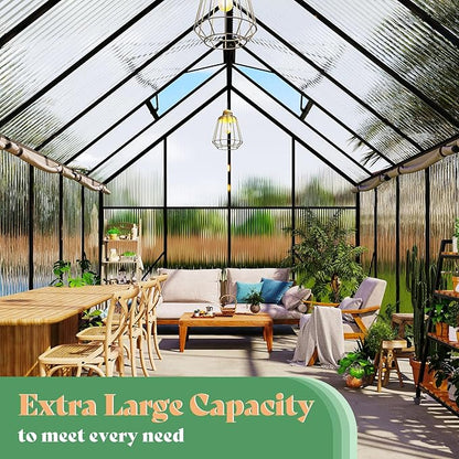 Amerlife 8x8x7 FT Outdoor Polycarbonate Greenhouse, Walk-in Aluminum Frame Design with Two Windows & Swing Door, Durable Garden Structure in Black