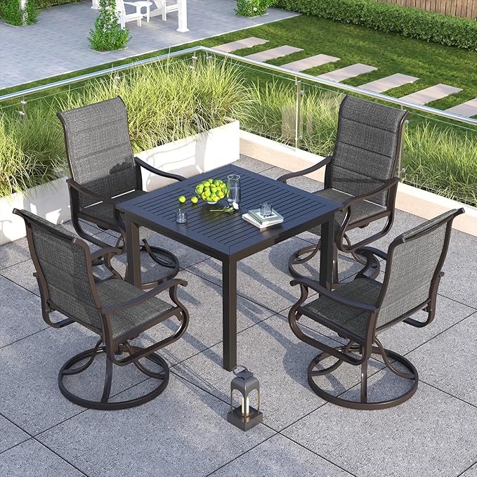 Amopatio Padded Patio Swivel Chairs Set of 4, Outdoor Dining Chairs with Ultra Soft Textilene High Back Seat & Metal Rocker Frame, for Backyard Deck Garden (Dark Gray)
