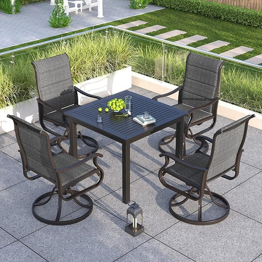 Amopatio Padded Patio Swivel Chairs Set of 4, Outdoor Dining Chairs with Ultra Soft Textilene High Back Seat & Metal Rocker Frame, for Backyard Deck Garden (Dark Gray)