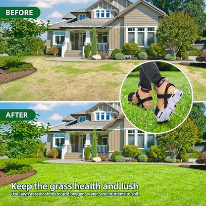 Ohuhu Metal Lawn Aerator Shoes, Upgraded Aluminum Aerating Shoe with 2.2" Durable Spikes, Free-Installation Spiked Sandals with Stainless Steel Shovel for Yard Patio Garden Grass