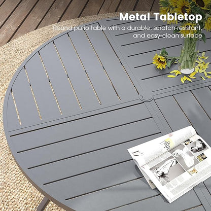 DIFY 7 Pieces Outdoor Patio Dining Set, 6 Grey Textilene Swivel Dining Chairs and 53.1" Grey Round Metal Dining Table, Outdoor Table and Chairs