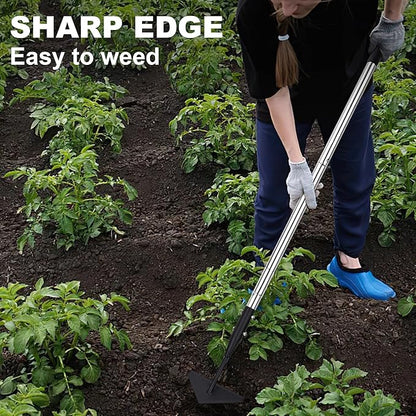 Triangle Garden Hoe, Carbon Steel Push-Pull Weeding Tool, Equipped with 57.5" Stainless Steel Long Handle – A Long-Handle Weeder for Digging, Weeding, Hoeing and Loosening Soil
