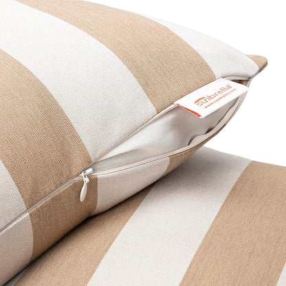 Austin Horn Classics Sunbrella Maxim Heather Beige Cabana Stripe, Knife Edge, Zippered Opening, 24-inch Pillow Cover (Set of 2), No Insert Included