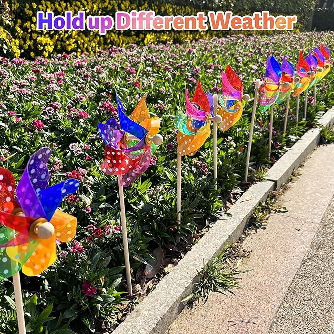 IilLittle 10 Pack Rainbow Pinwheel, No Assembly Required, Pinwheels for Kids, Pinwheels for Yard and Garden, Kids Party Decoration, Lawn Decoration, Picnic Party Decorations