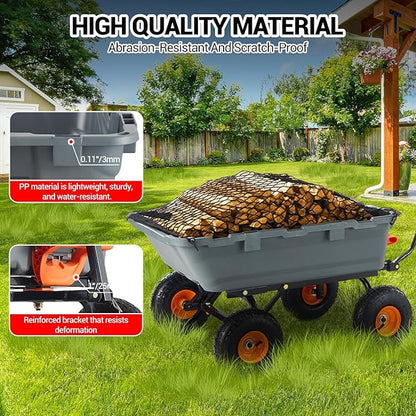 800Lb Heavy-Duty Poly Dump Garden Cart with Steel Frame, Utility Wagon with 10" Tires & Quick-Tilt System for Yard, Beach & Landscaping, Grey