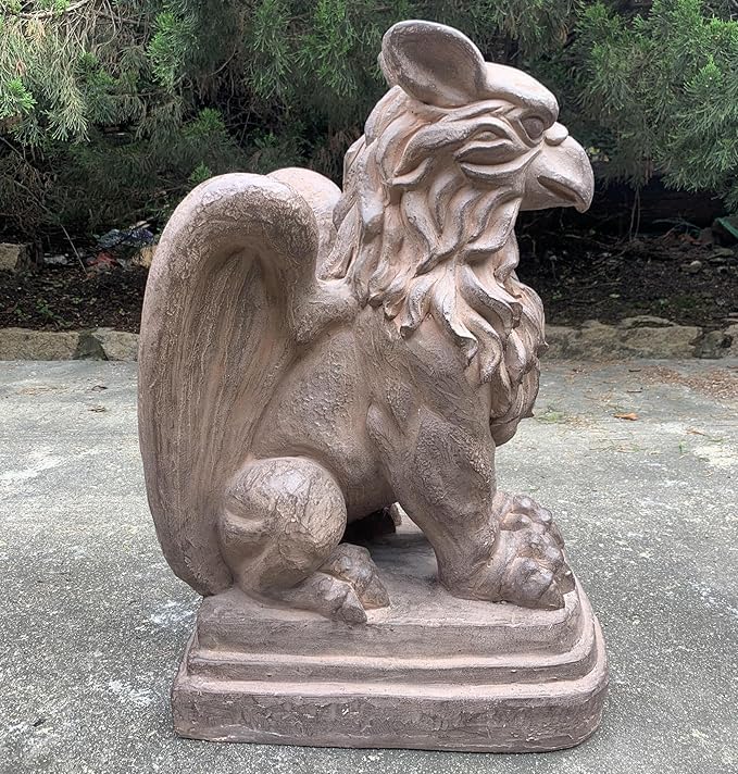 Zaer Ltd. Set of 2 Garden Griffin Statues, Magnesium-Cement Sculptures, 28.3" H Outdoor Entrance Decor (Antique Rust)