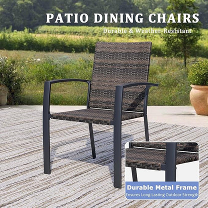 Outdoor Dining Chairs Set of 4, Stackable Patio Chairs with Woven Rattan Back & Seat, Perfect for Patio, Garden, or Deck, Rattan Gray Brown