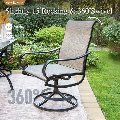 Sophia & William 6-Piece Outdoor Dining Set with 3-Tier Navy Patio Umbrella, Windproof, 4 Swivel Dining Chairs, Table and Chairs for Garden Backyard