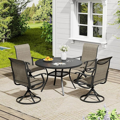 VICLLAX 5 Pieces Outdoor Dining Set, Patio Furniture Set of 4 Patio Swivel Dining Chairs and 41" Patio Round Table with Storage Shelf, Mixed Brown Chairs & Black Tabletop