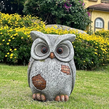 13‘’H Owl Statue Garden Owl Stool MGO Outdoor Decor Statue Decorative Sculpture Stool Plant Stand for Home Decor Yard Patio Garden Statues,Grey