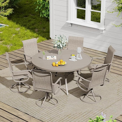 VICLLAX 7 Pieces Outdoor Dining Set, Patio Furniture Set of 6 Patio Swivel Dining Chairs and 50" Patio Round Table, Sandshell Chairs & Sandshell Tabletop