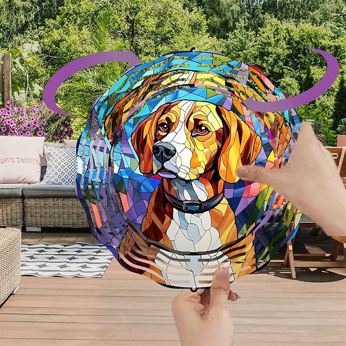 Beagle Dog Wind Spinners Outdoor Dog Memorial Gifts, 3D Metal Kinetic Hanging Garden Wind Spinner, Spinner Decor, Wind Sculptures for Outdoor & Indoor, Window, Yard Decor (Beagle 1)