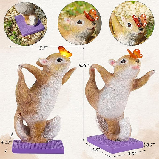 Solar Light Garden Statue Squirrel Figurine, Resin Squirrel Doing Yoga with Lighted Butterfly, Waterproof Spring Outdoor Ornaments for Garden, Front Door, Patio Decor & Gifts for Mother's Day