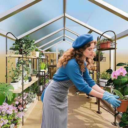 8x10 ft Greenhouse for Outdoors, Polycarbonate Greenhouse with Roof Vent, Ground Nails, Lockable Push Door, Aluminum Large Walk-in Green House for Outside Garden Backyard, Patio, Lawn, Silver