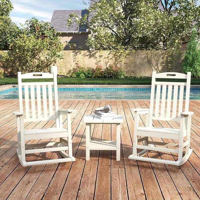 Kingdura Adirondack Outdoor Side Table, 16 x 13 Inches HDPE Plastic Outside End Tables for Patio Pool Porch Backyard Indoor, 2 Tiers Storage Shelf, All Weather Resistant, Easy Maintenance (White)